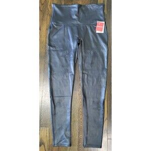 Spanx Faux Leather Leggings Women's XL Black High Rise Stretch Slimming Ankle